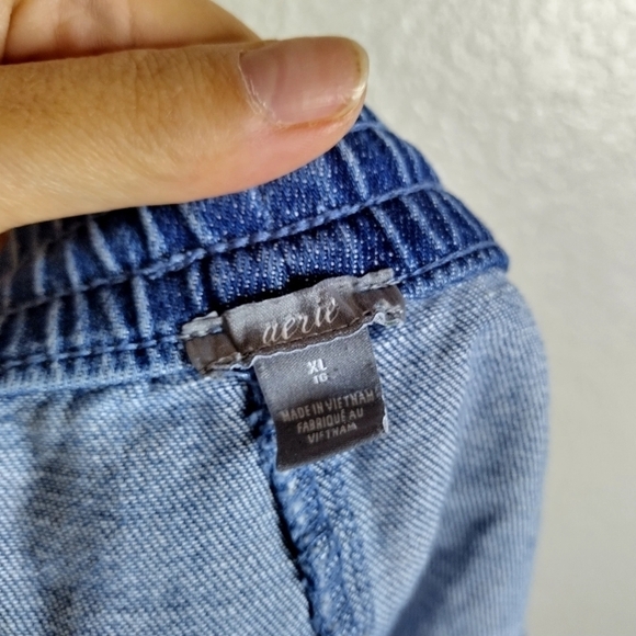Aerie Shorts Patchwork Denim Drawstring Pull On Stretch Waist Raw Hem sz Xl - Picture 6 of 7
